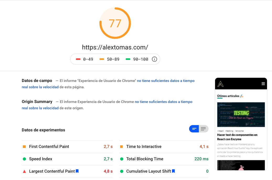 PageSpeed Insights móvil