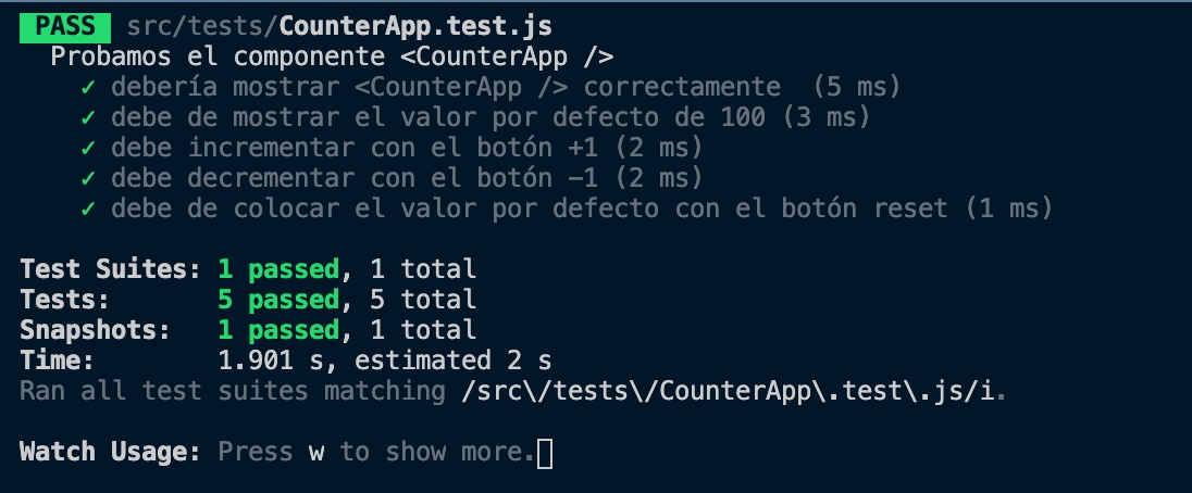 Checks verdes, test en Enzyme pasados correctamente